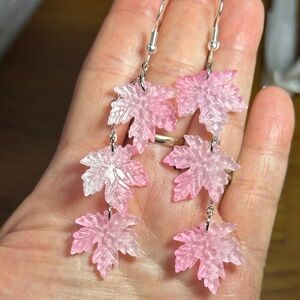 3/$25 Pink Leaf Dangle Earrings